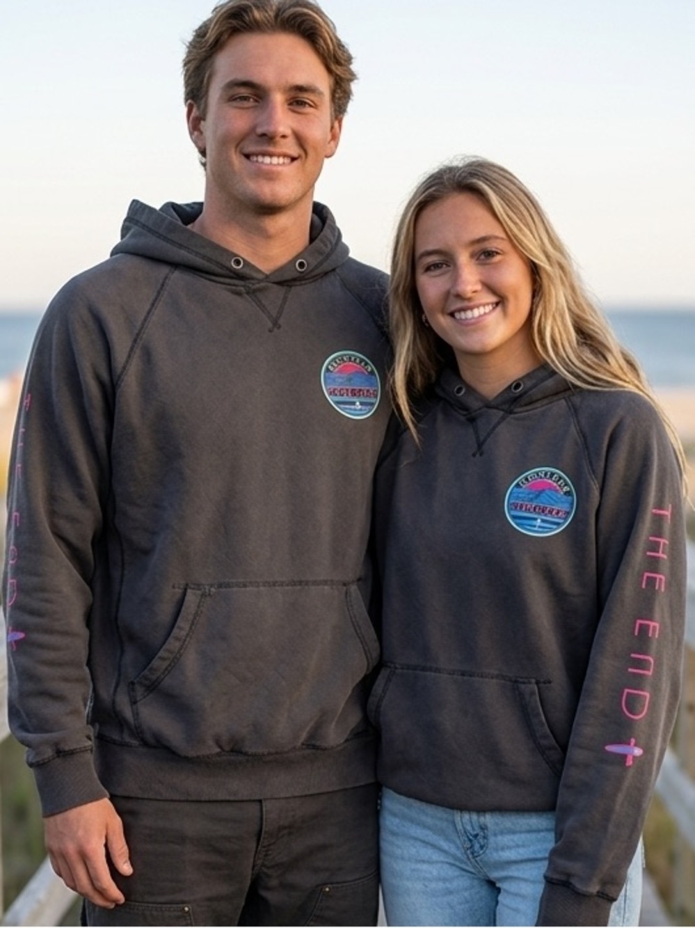 Charcoal Washed Pullover Hoodie with Ocean Montauk patch unisex small